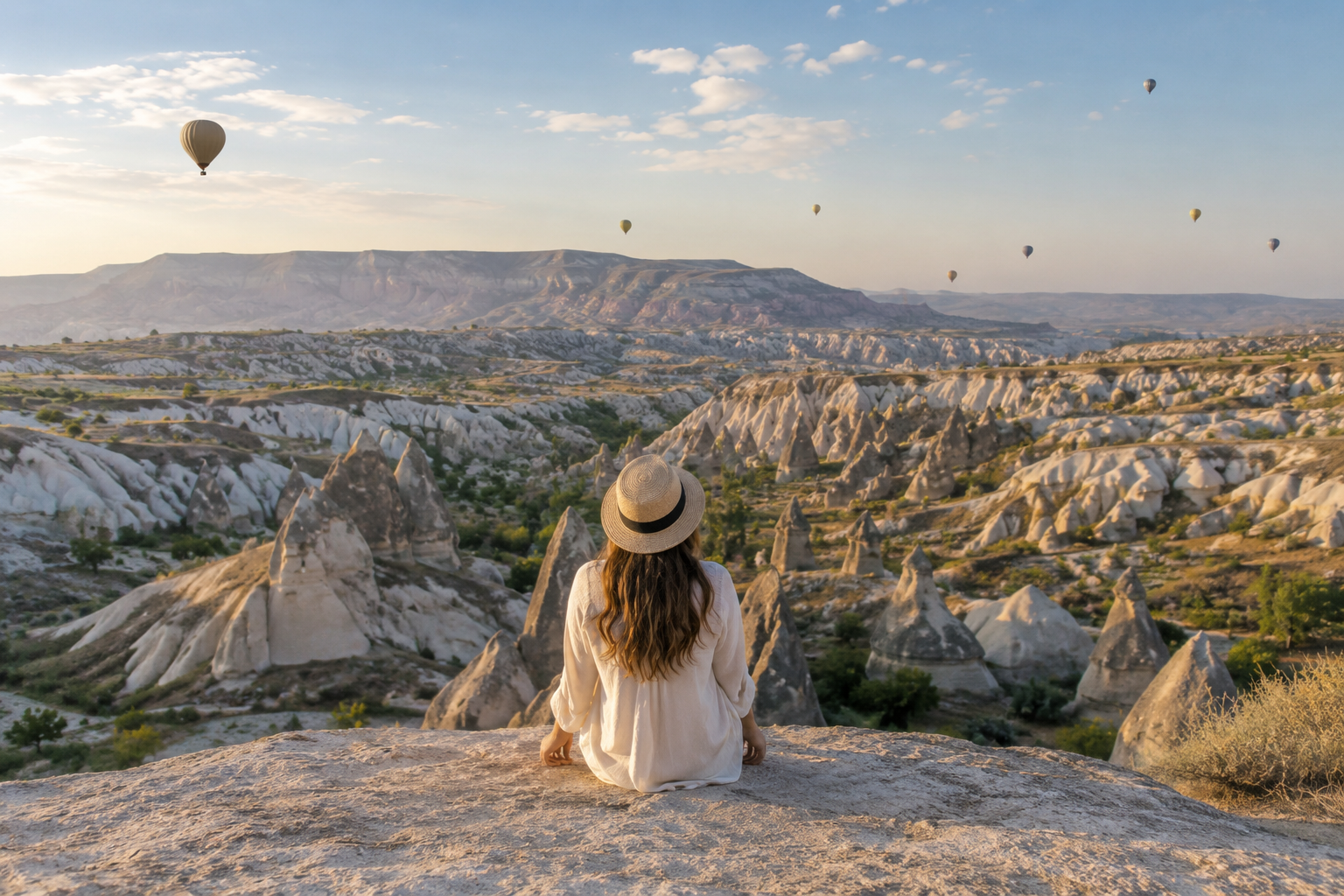 Traveller overlooking a mountain landscape